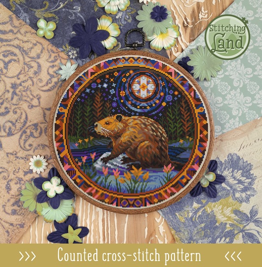 Art Nouveau Beaver Cross Stitch Pattern
