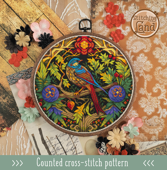 Art Nouveau Bird Cross Stitch Pattern