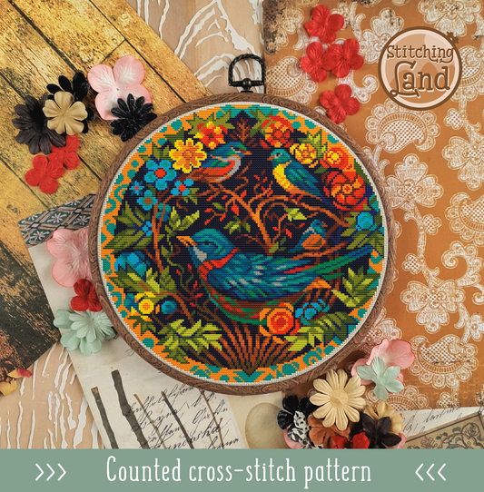 Art Nouveau Birds Cross Stitch Pattern