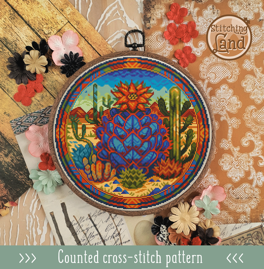 Art Nouveau Cactus II Cross Stitch Pattern