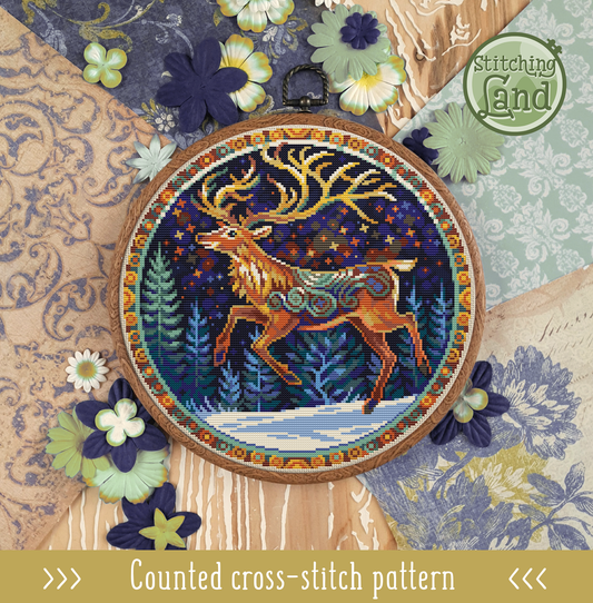 Art Nouveau Christmas Deer Cross Stitch Pattern