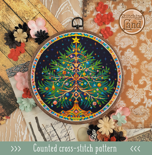 Art Nouveau Christmas Tree Cross Stitch Pattern