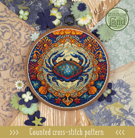 Art Nouveau Crab Cross Stitch Pattern