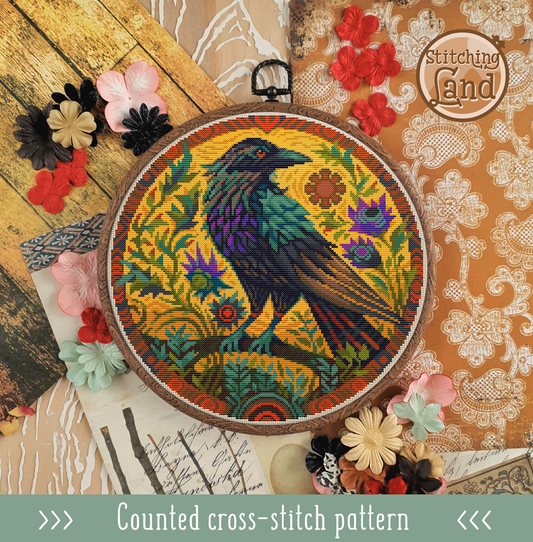 Art Nouveau Crow Cross Stitch Pattern