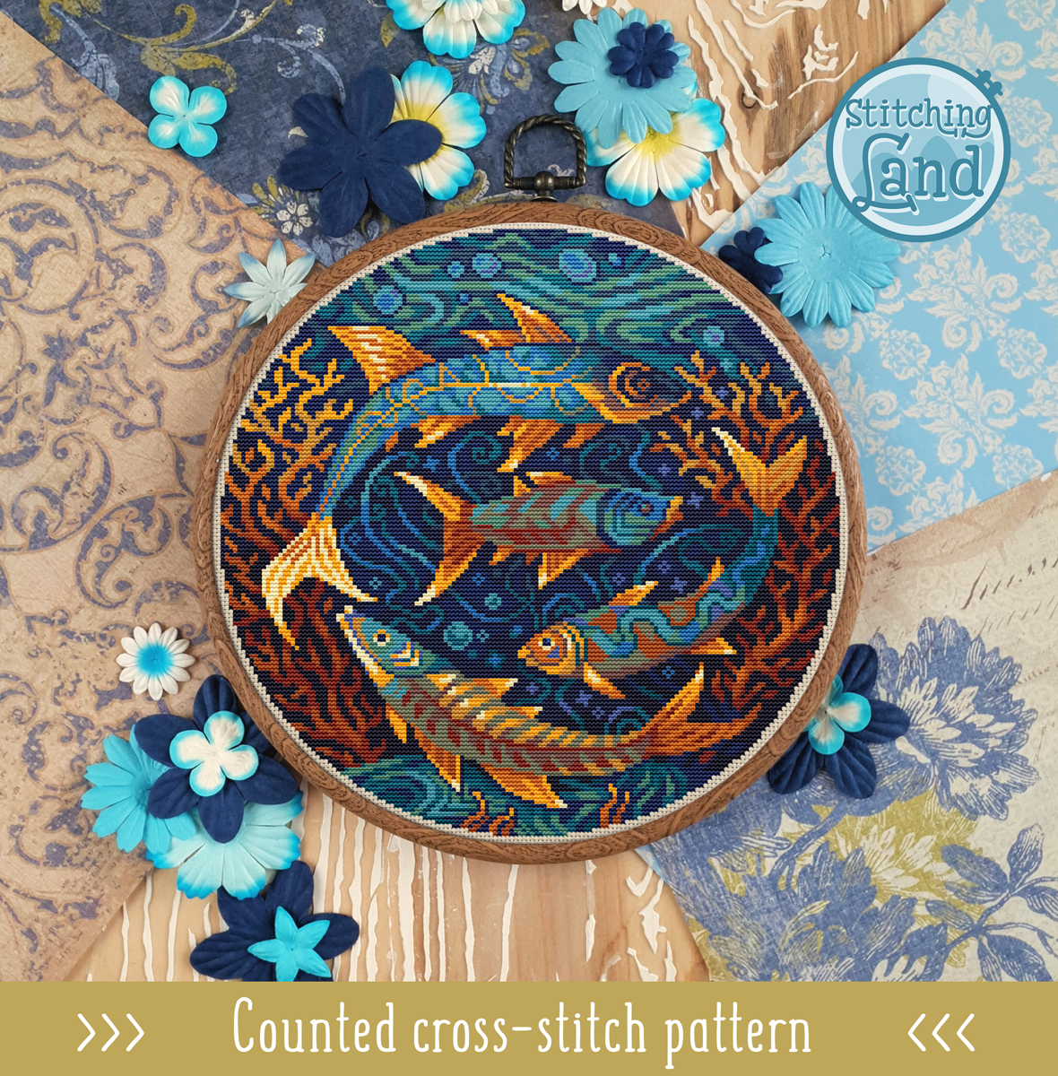 Art Nouveau Fish Cross Stitch Pattern