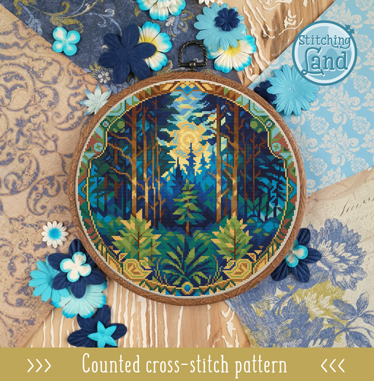 Art Nouveau Forest Cross Stitch Pattern