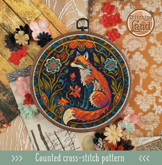 Art Nouveau Fox Cross Stitch Pattern