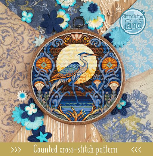 Art Nouveau Heron Cross Stitch Pattern