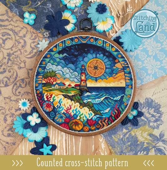 Art Nouveau Lighthouse Cross Stitch Pattern