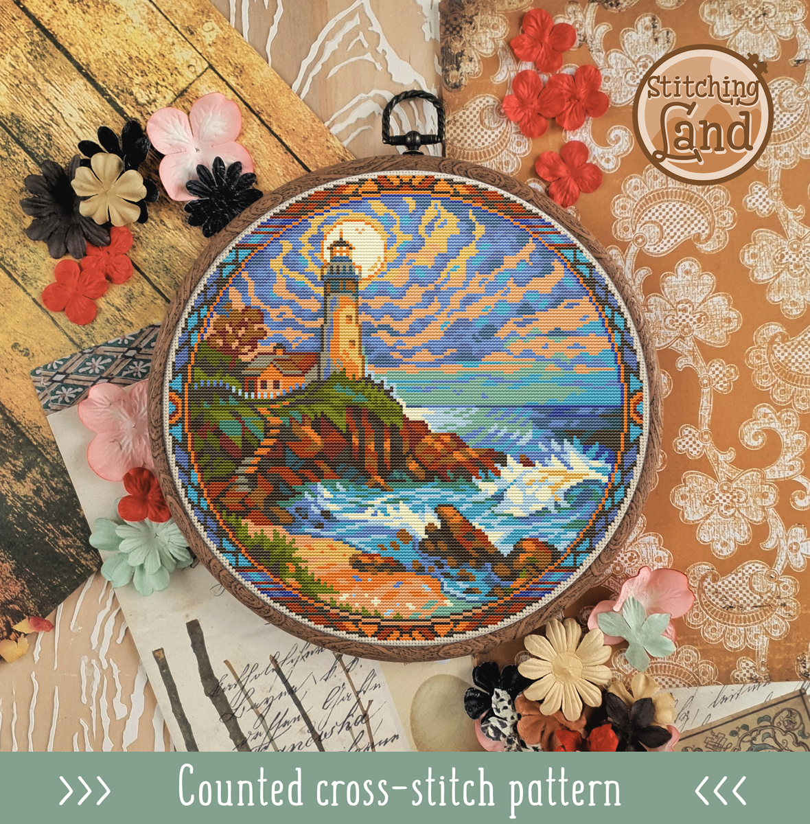 Art Nouveau Lighthouse VII Cross Stitch Pattern