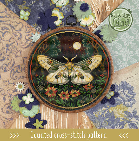 Art Nouveau Moth Cross Stitch Pattern