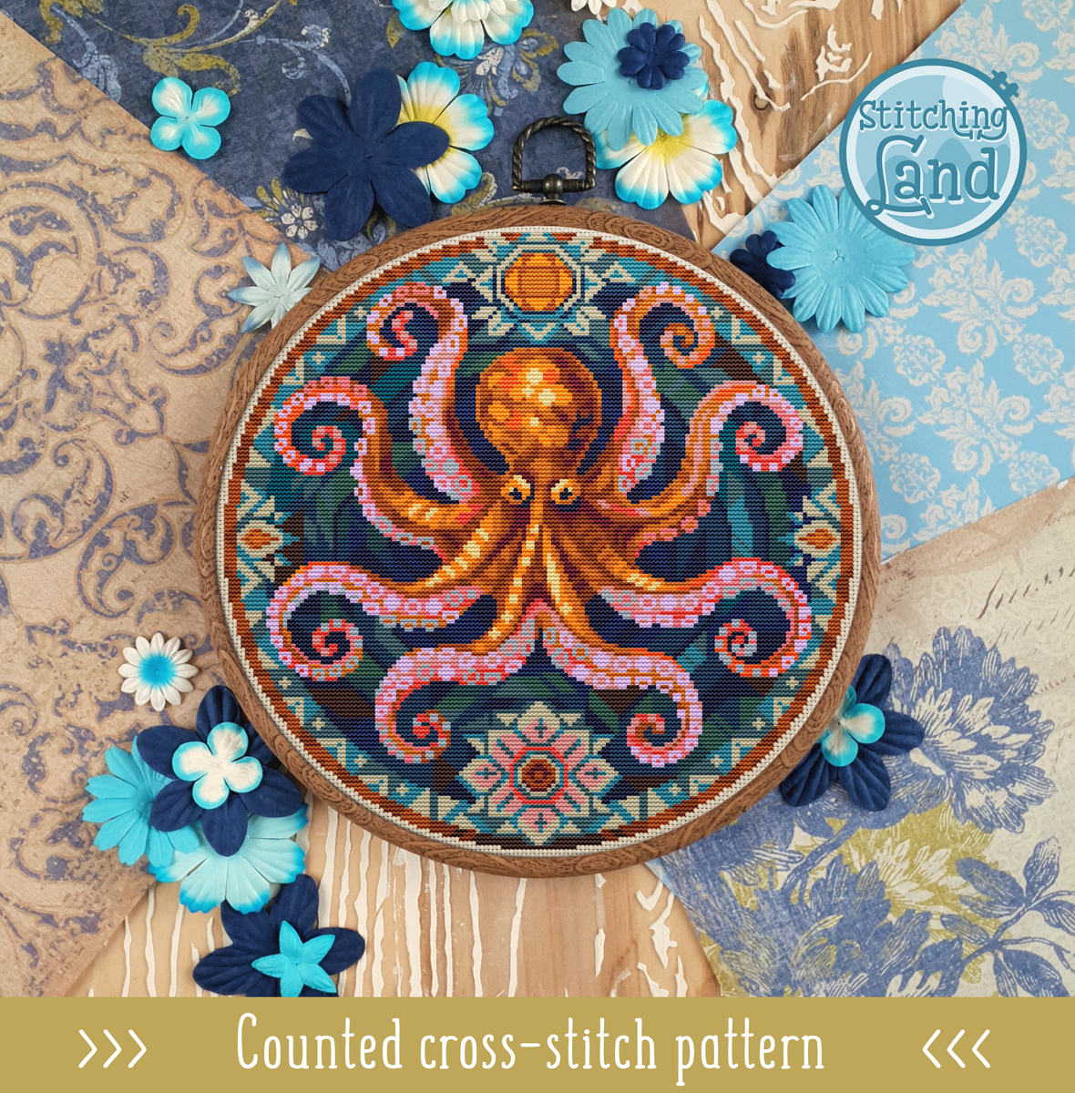 Art Nouveau Octopus Cross Stitch Pattern