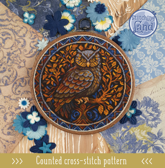 Art Nouveau Owl II Cross Stitch Pattern