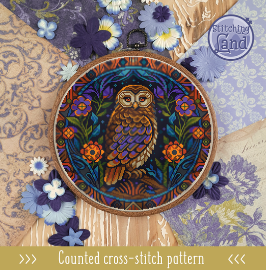 Art Nouveau Owl Cross Stitch Pattern