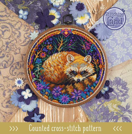 Art Nouveau Raccoon Cross Stitch Pattern