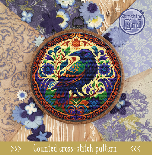 Art Nouveau Raven Cross Stitch Pattern