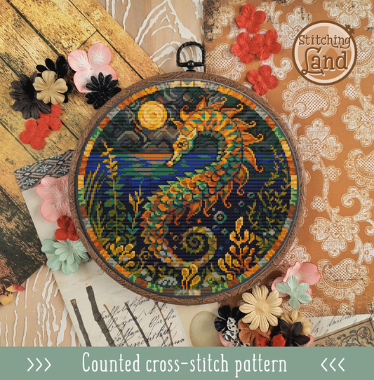 Art Nouveau Seahorse Cross Stitch Pattern