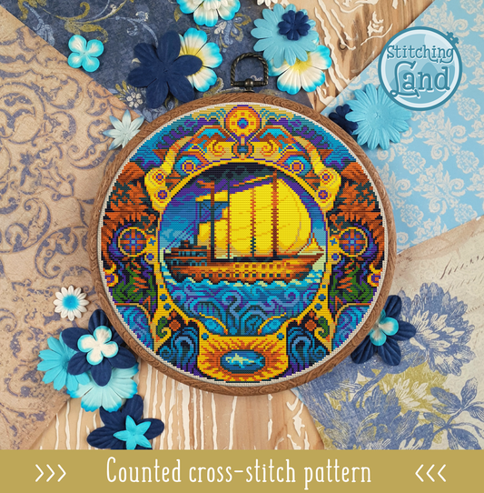 Art Nouveau Ship Cross Stitch Pattern