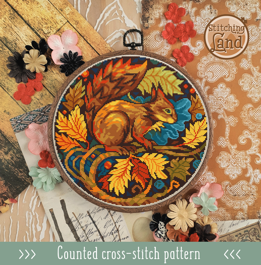 Art Nouveau Squirrel II Cross Stitch Pattern