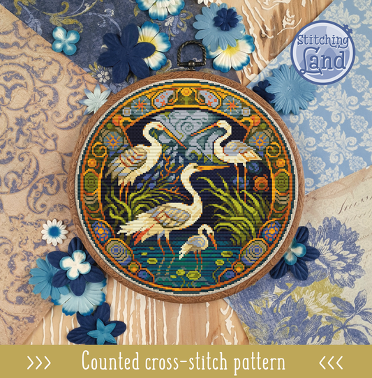 Art Nouveau Storks Cross Stitch Pattern