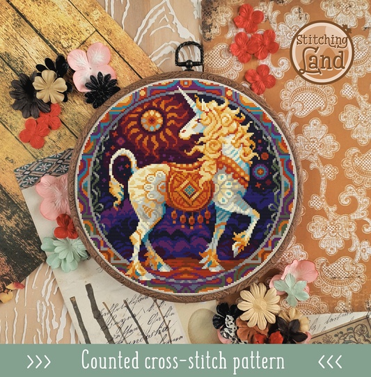 Art Nouveau Unicorn Cross Stitch Pattern
