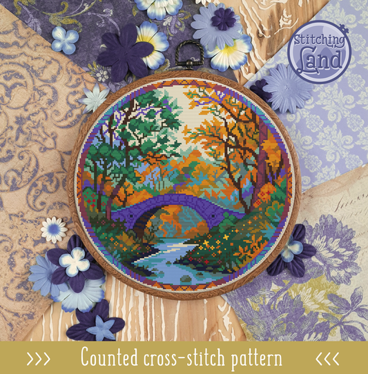 Autumn Stone Bridge Cross Stitch Pattern