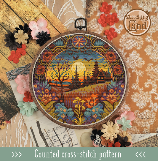 Autumn Sunset Cross Stitch Pattern