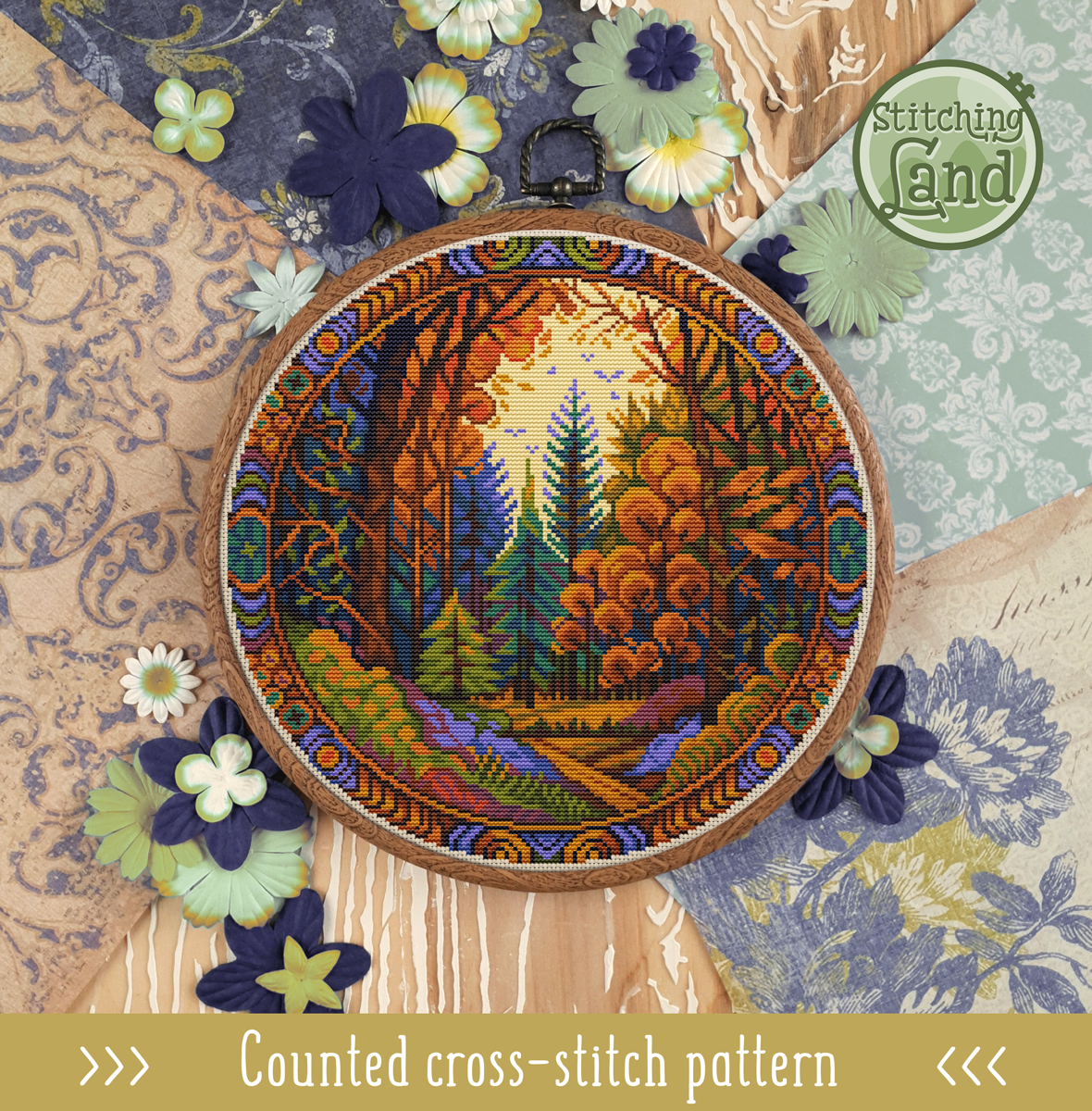 Autumn Woodland Cross Stitch Pattern