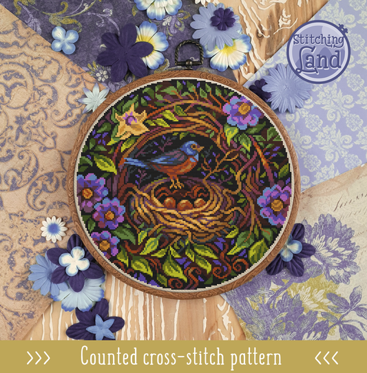 Bird & Nest Cross Stitch Pattern