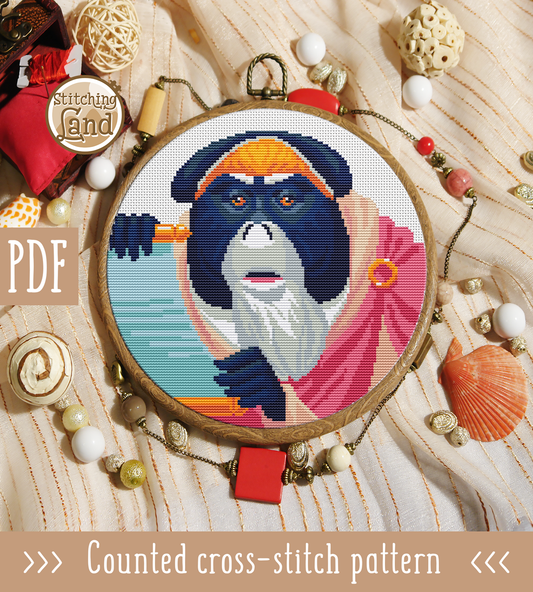 Brazza's Monkey San Cross Stitch Pattern