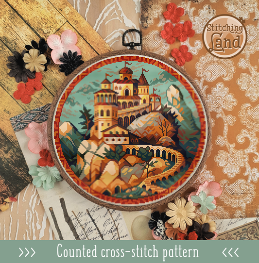 Cliffside Town Cross Stitch Pattern