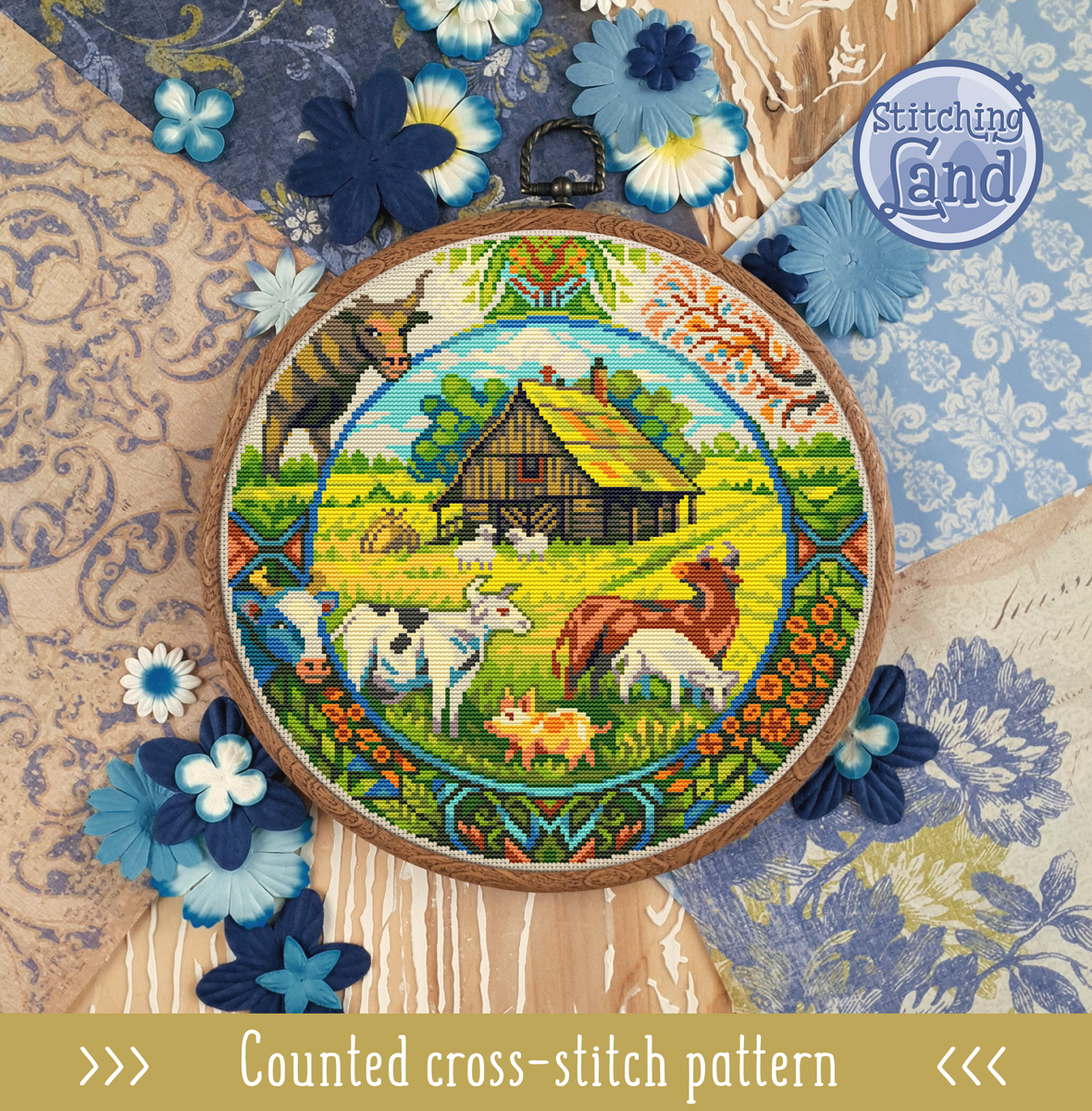 Cow Farm Cross Stitch Pattern