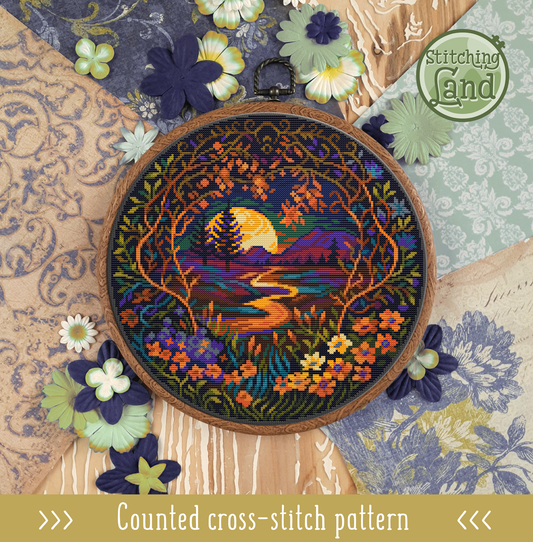 Dawn Over Mountains Cross Stitch Pattern