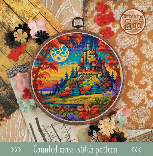 Full Moon Castle Cross Stitch Pattern