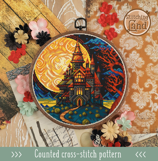 Full Moon Castle II Cross Stitch Pattern