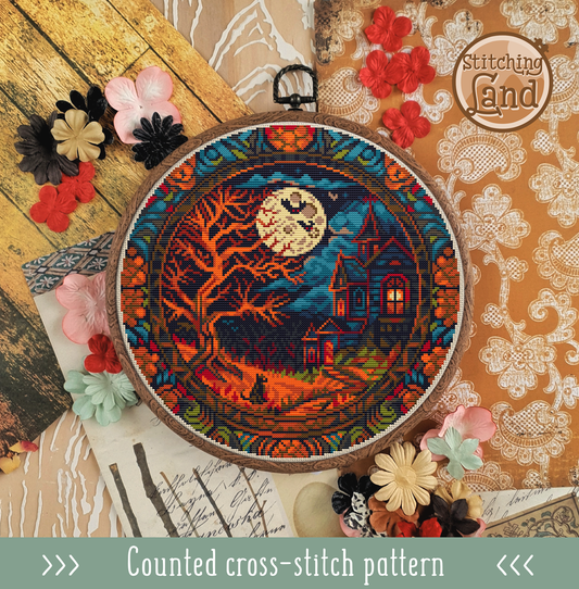 Full Moon Night Cross Stitch Pattern