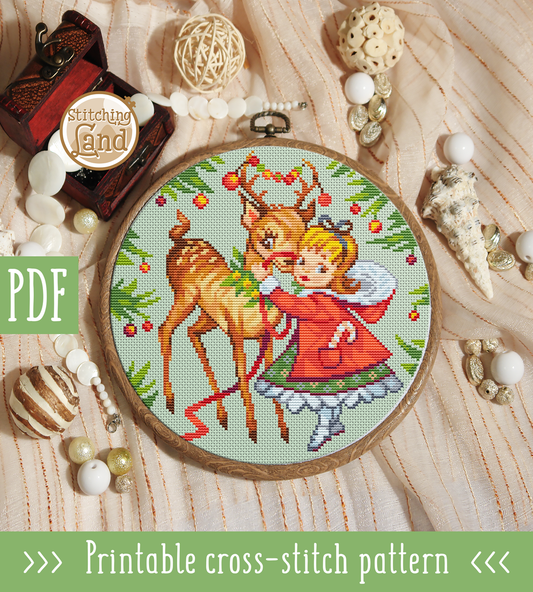 Girl & Deer Cross Stitch Pattern
