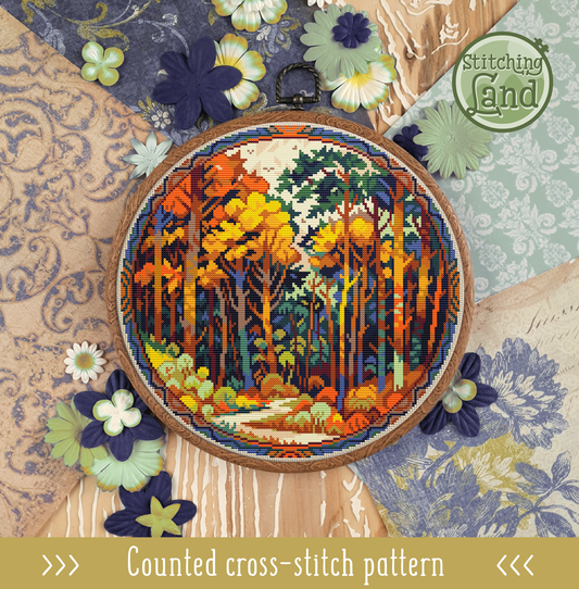 Golden Forest Cross Stitch Pattern