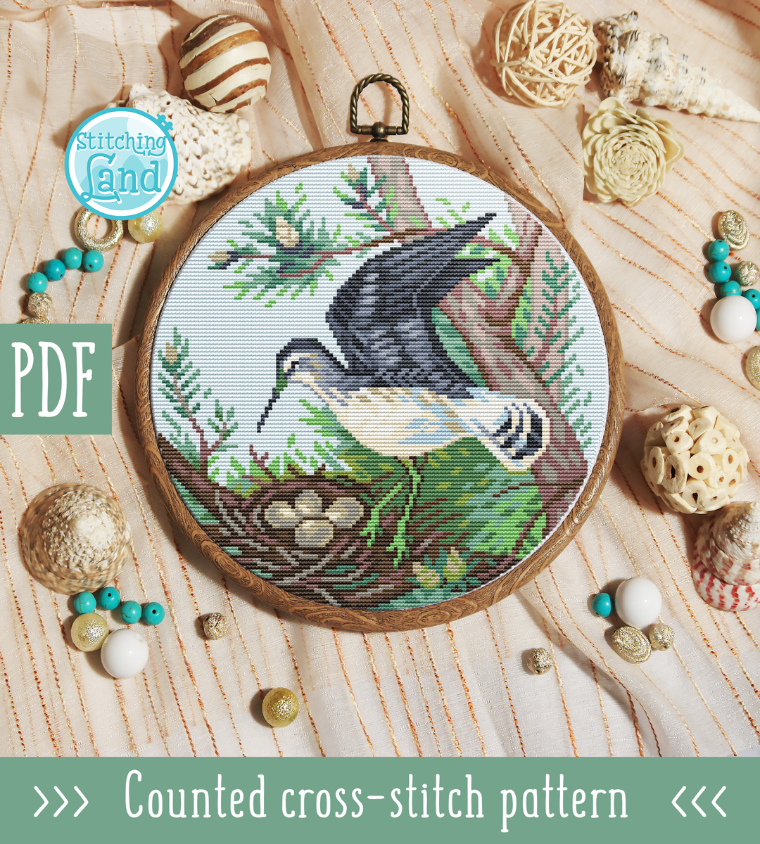 Green Sandpiper Cross Stitch Pattern