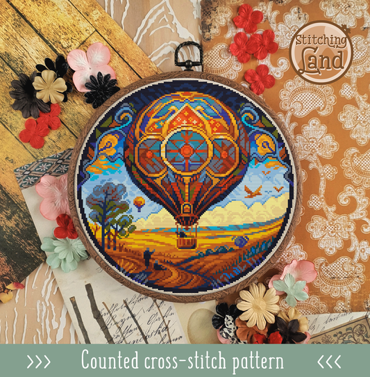 Hot Air Balloon Cross Stitch Pattern