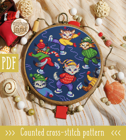 Kittens & Skates Cross Stitch Pattern