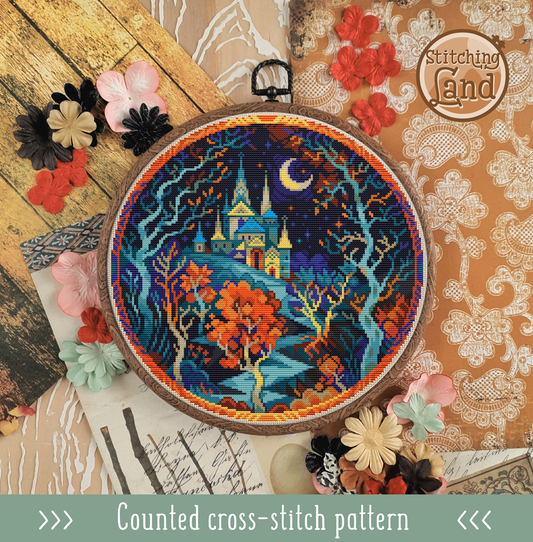 Moonlit Castle Cross Stitch Pattern