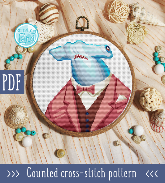 Mr. Hammerhead Shark Cross Stitch Pattern