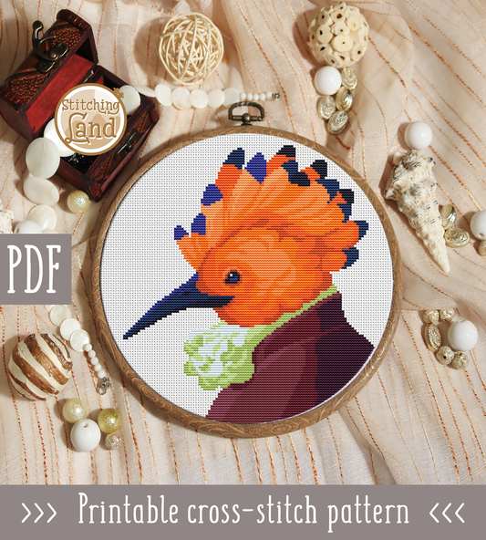 Mr. Hoopoe Cross Stitch Pattern