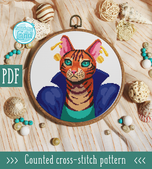 Ms. Bengal Cat Cross Stitch Pattern