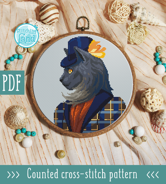 Ms. Gray Cat Cross Stitch Pattern