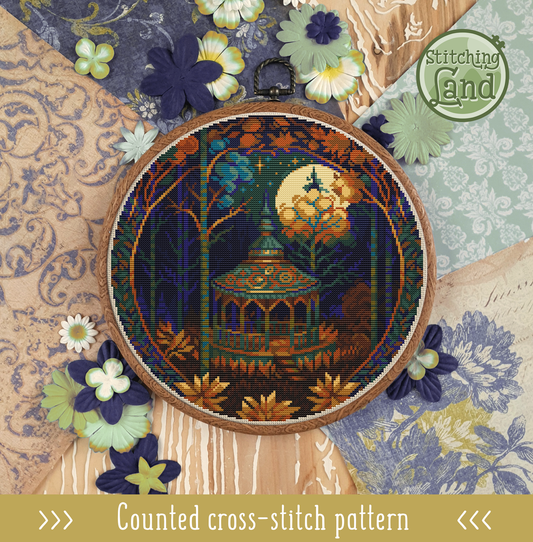 Night Gazebo Cross Stitch Pattern