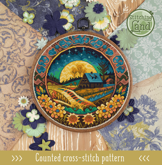 Night Village Cross Stitch Pattern