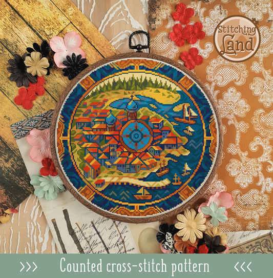 Old Town Map II Cross Stitch Pattern