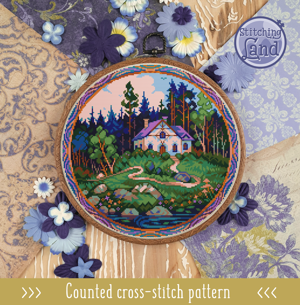 Pond House Cross Stitch Pattern